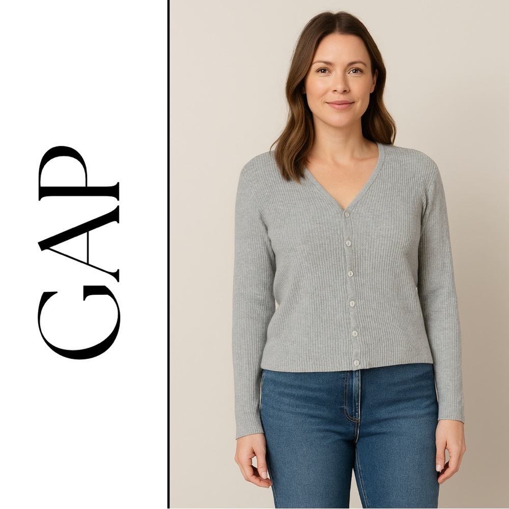 GAP 100% Cotton Gray Ribbed Cardigan | Size XL | Classic & Soft